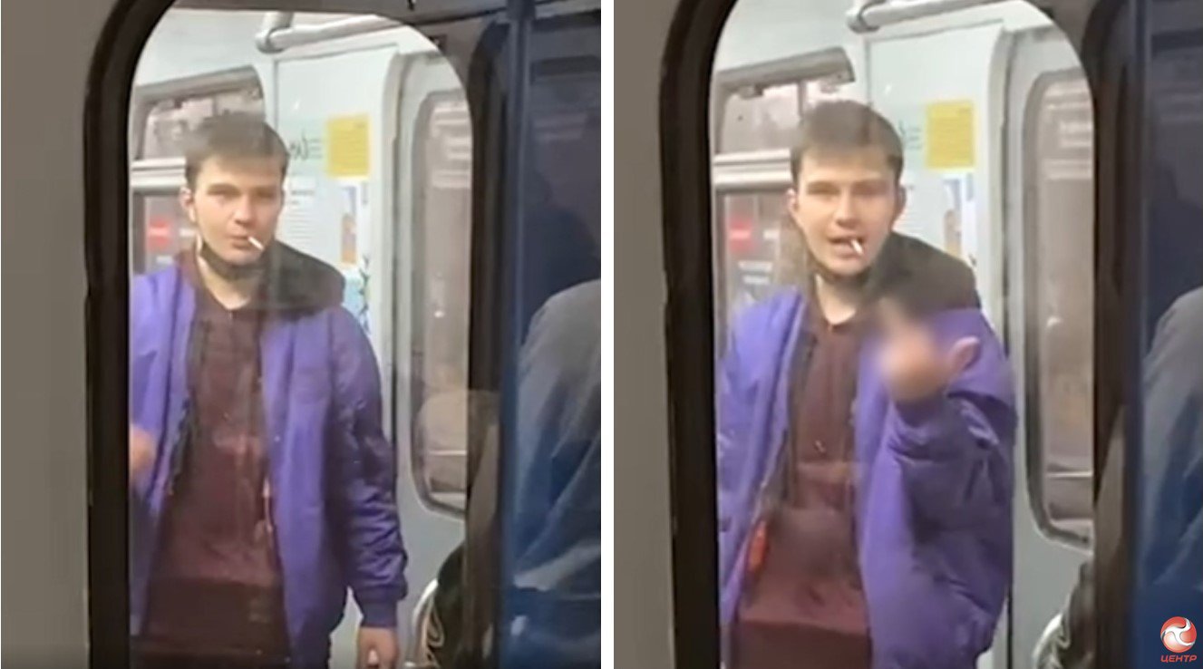 В Киевском метро парень курил сигареты прямо в вагоне. ВИДЕО