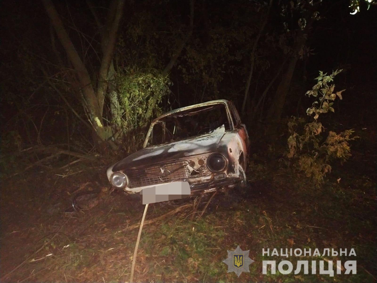 В Харьковской области ВАЗ вылетел с дороги и загорелся: сгорел в машине