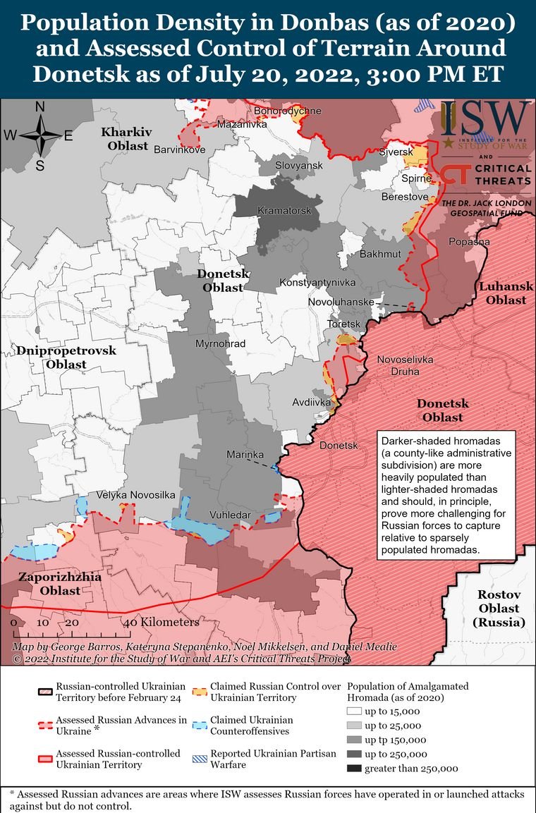 Аналітики ISW вважають, що російський наступ на Донбасі, найімовірніше, завершиться найближчими тижнями