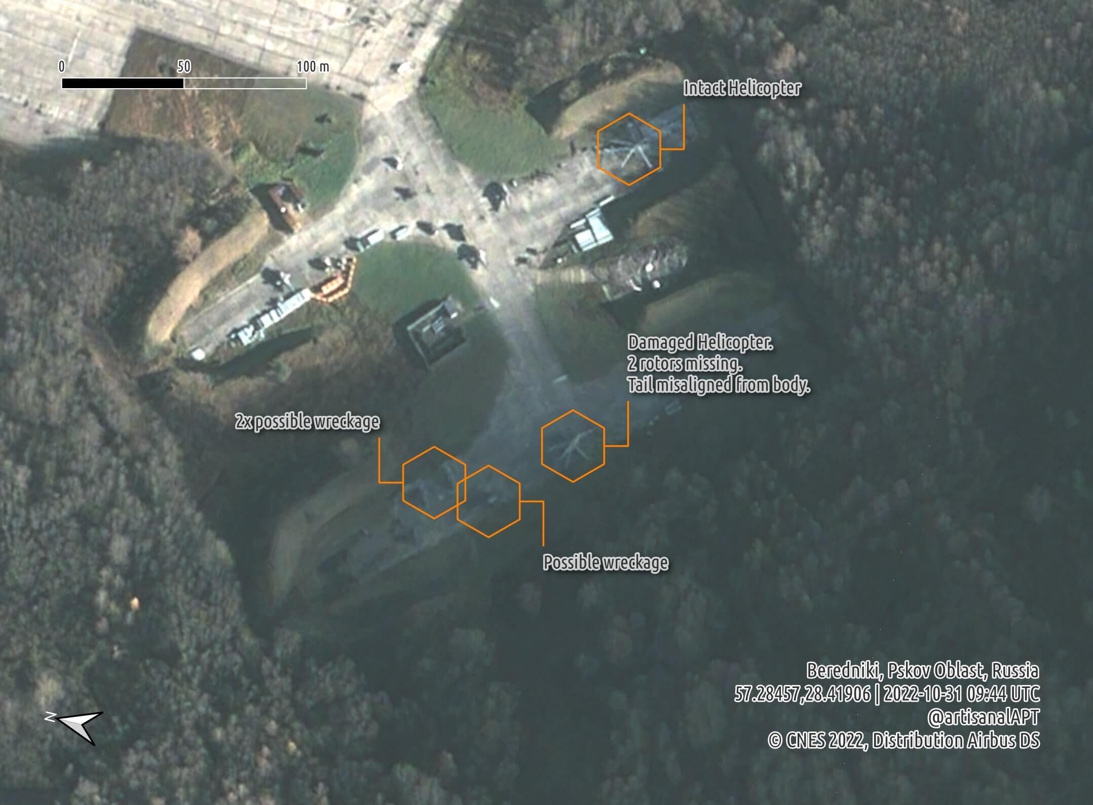 З'явились супутникові знімки аеродрому в Псковській області, де знищили гелікоптери