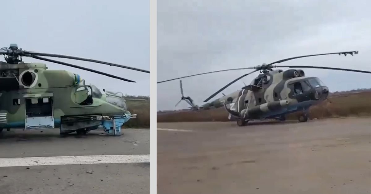На аеродромі «Чорнобаївка» збереглися українські гелікоптери Ми-9 та Ми-24.ВІДЕО